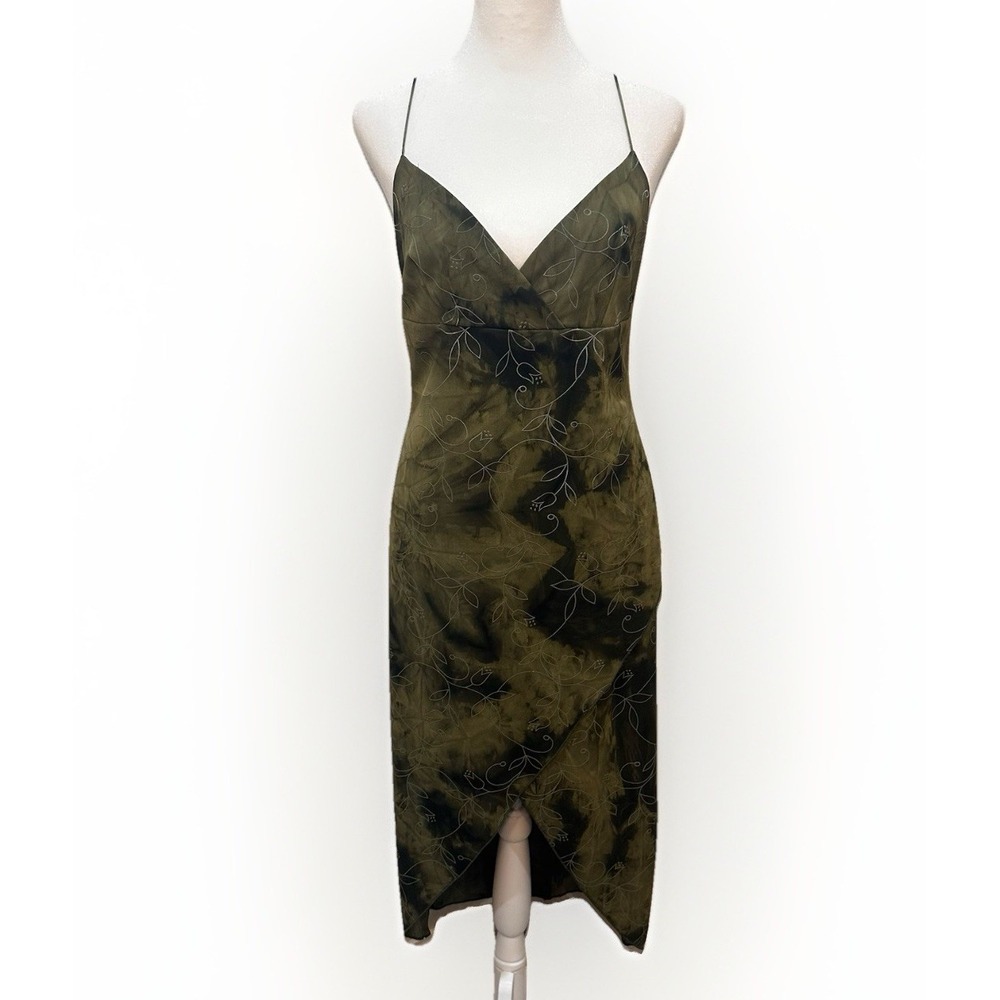 Vtg Hourglass Y2K Babydoll Slip Dress M‎ Olive Green Forest Fairy Grunge Goblin